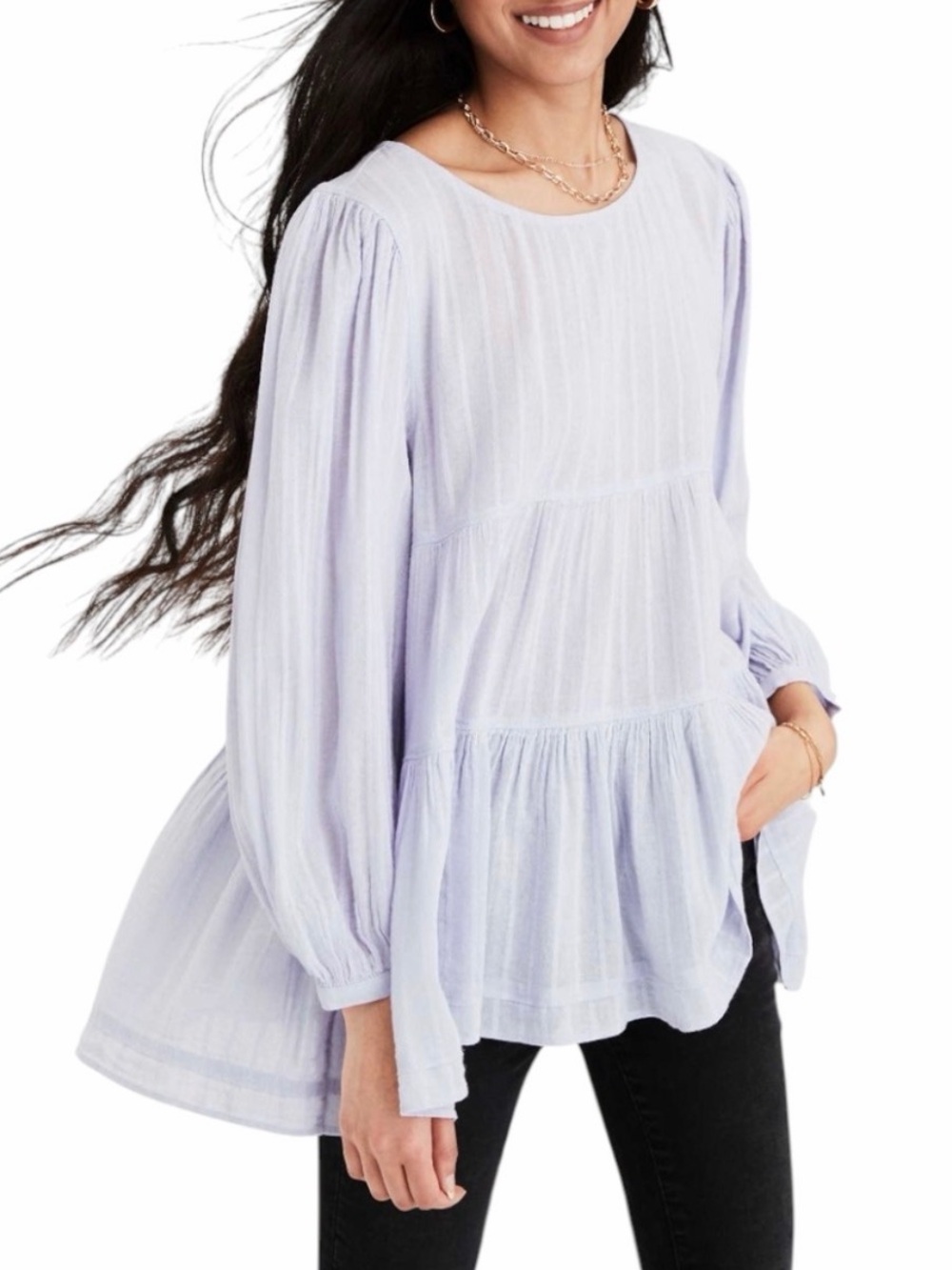 American Eagle | long sleeve oversized tiered blouse